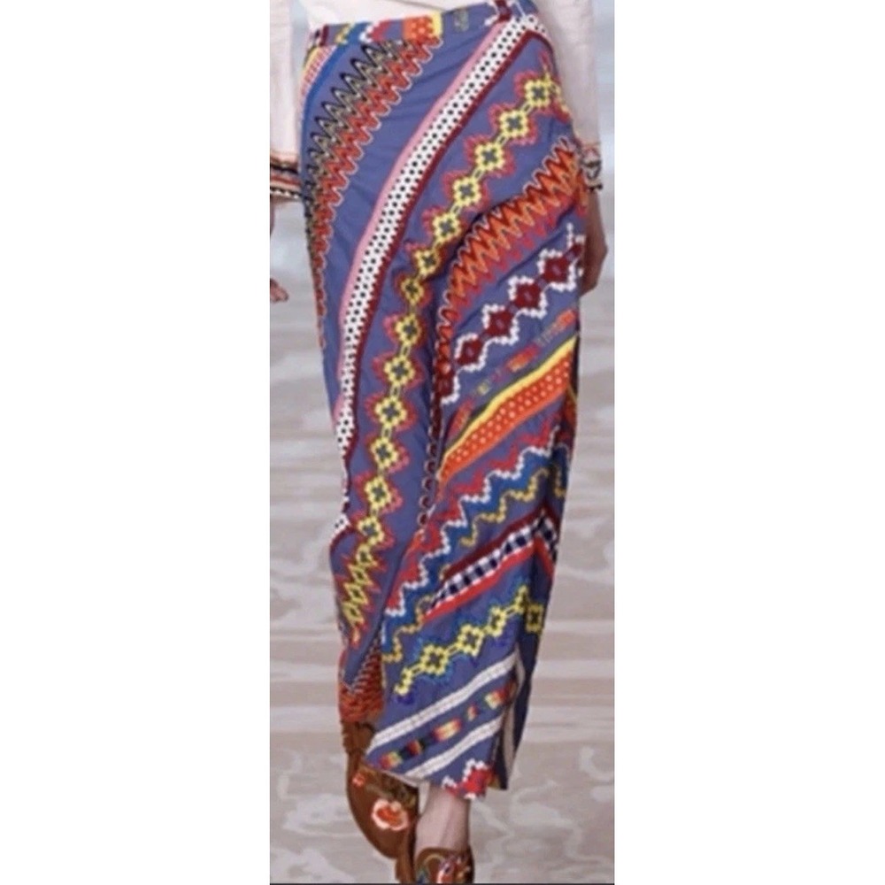 TORY BURCH Sz 2 CLEMENTE Bohemian MAXI Skirt Chevron Boho Embroidered‎ Patchwork